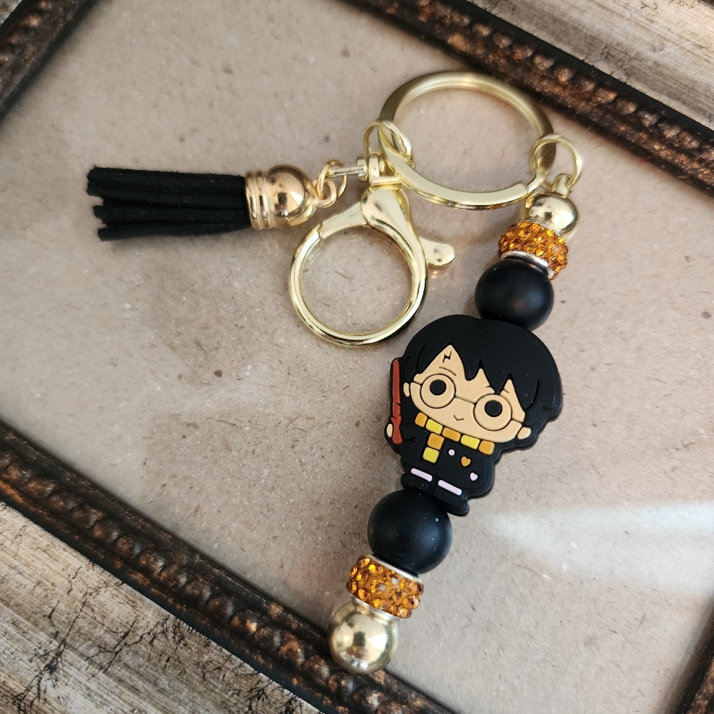 🆕️Wizard Keychain with Gold and Black Beads
